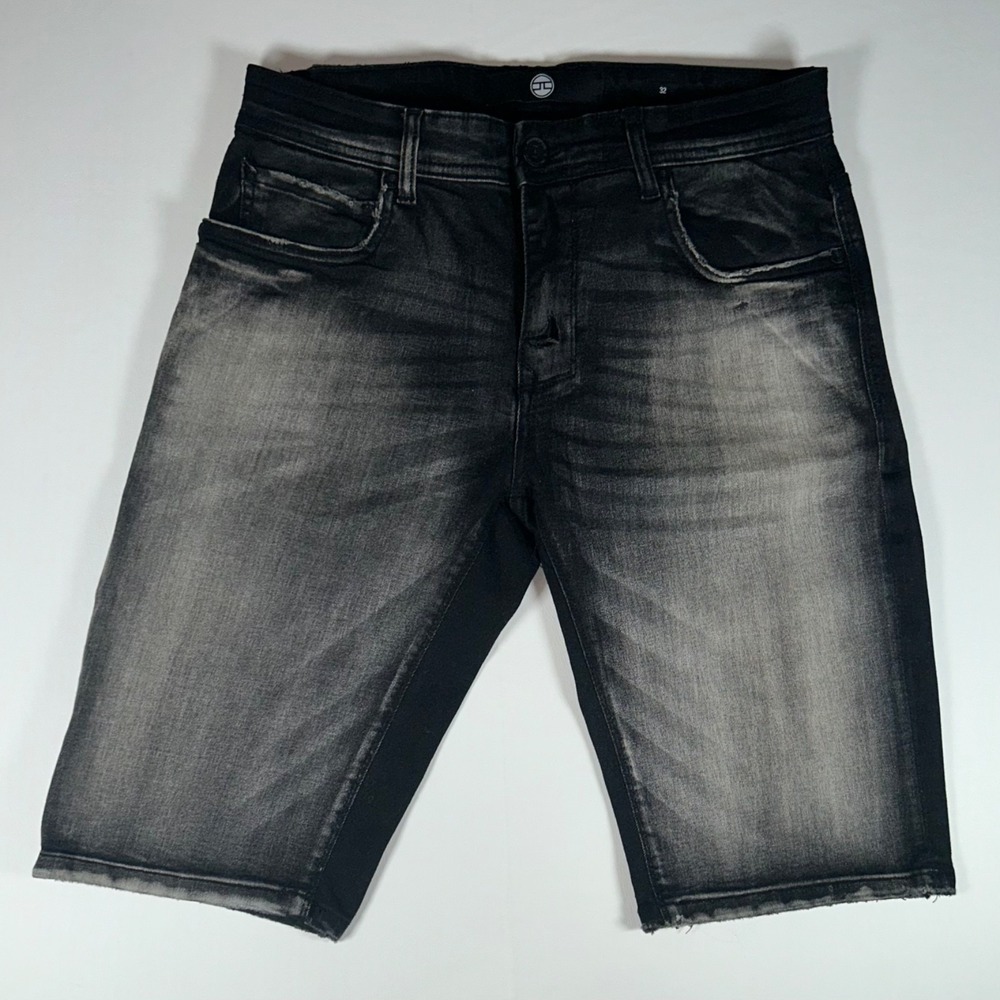 Jordan Craig Denim Shorts Mens 32 Black Gray Distressed Stretch 11 In